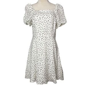 LOFT Polka Dot Linen Blend Dotted Tie Back‎ Flare Dress Size 6